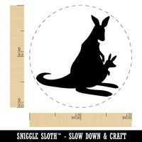 Mother Kangaroo with Baby Joey in Pouch Silhouette Self-Inking Rubber Stamp for Stamping Crafting Planners