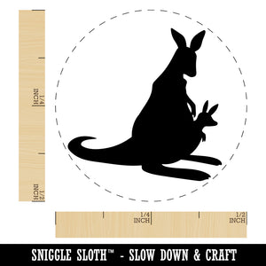 Mother Kangaroo with Baby Joey in Pouch Silhouette Self-Inking Rubber Stamp for Stamping Crafting Planners