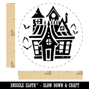 Spooky Scary Haunted House Mansion with Bats Broken Windows Self-Inking Rubber Stamp for Stamping Crafting Planners