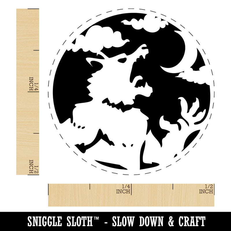 Werewolf Monster Howling at Moon Halloween Self-Inking Rubber Stamp Ink Stamper for Stamping Crafting Planners