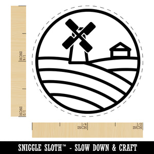 Wind Mill on Farm Self-Inking Rubber Stamp Ink Stamper for Stamping Crafting Planners