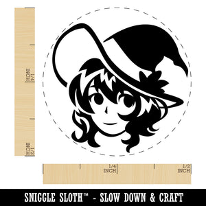 Adorable Anime Witch Girl with Hat Halloween Self-Inking Rubber Stamp Ink Stamper for Stamping Crafting Planners