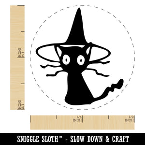 Spooked Cat in Witch Hat Halloween Self-Inking Rubber Stamp Ink Stamper for Stamping Crafting Planners