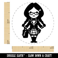 Cute Schoolgirl with Pigtails Self-Inking Rubber Stamp Ink Stamper for Stamping Crafting Planners