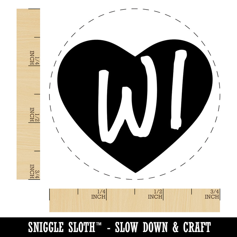 WI Wisconsin State in Heart Self-Inking Rubber Stamp for Stamping Crafting Planners