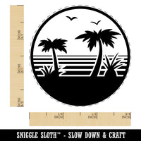 Tropical Beach with Palm Trees Self-Inking Rubber Stamp for Stamping Crafting Planners