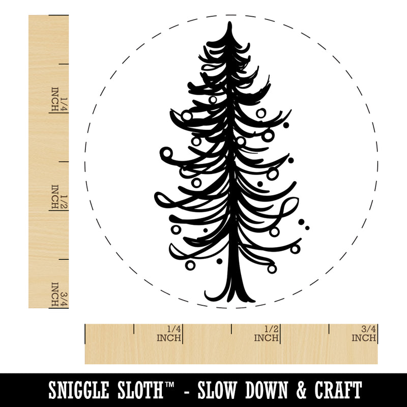 Hand Drawn Artsy Christmas Tree With Ornaments Self-Inking Rubber Stamp for Stamping Crafting Planners