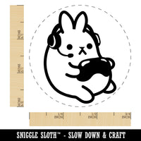 Geek Gamer Bunny Rabbit Playing Console Games Self-Inking Rubber Stamp for Stamping Crafting Planners