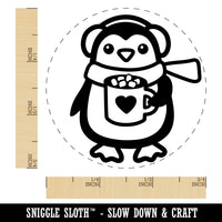 Winter Penguin with Hot Chocolate Heart Mug Self-Inking Rubber Stamp for Stamping Crafting Planners