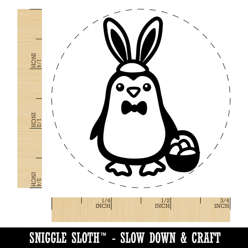 Easter Penguin with Bunny Ears and Basket Self-Inking Rubber Stamp for Stamping Crafting Planners