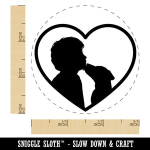 Dog Licking Boy's Face Heart Love Self-Inking Rubber Stamp for Stamping Crafting Planners