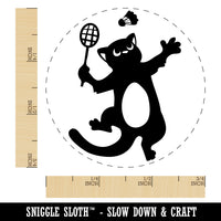 Cat Playing Badminton Self-Inking Rubber Stamp for Stamping Crafting Planners