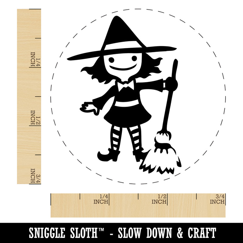 Cute Young Halloween Witch with Broom and Hat Self-Inking Rubber Stamp Ink Stamper for Stamping Crafting Planners
