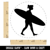 Surfer Woman with Surfboard Walking Self-Inking Rubber Stamp Ink Stamper for Stamping Crafting Planners