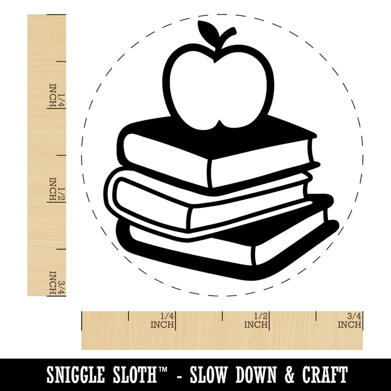 Apple on Stack of Books Reading Library Teacher Self-Inking Rubber Stamp for Stamping Crafting Planners