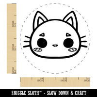 Charming Kawaii Chibi Cat Kitten Face Blushing Cheeks Self-Inking Rubber Stamp for Stamping Crafting Planners