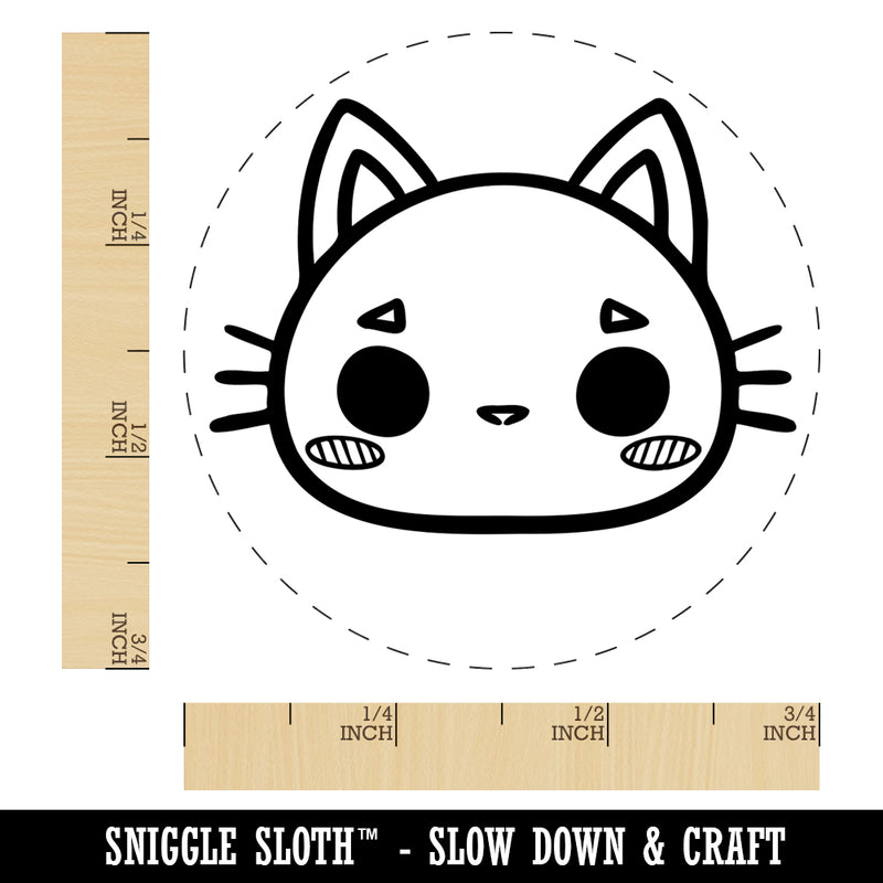 Charming Kawaii Chibi Cat Kitten Face Blushing Cheeks Self-Inking Rubber Stamp for Stamping Crafting Planners