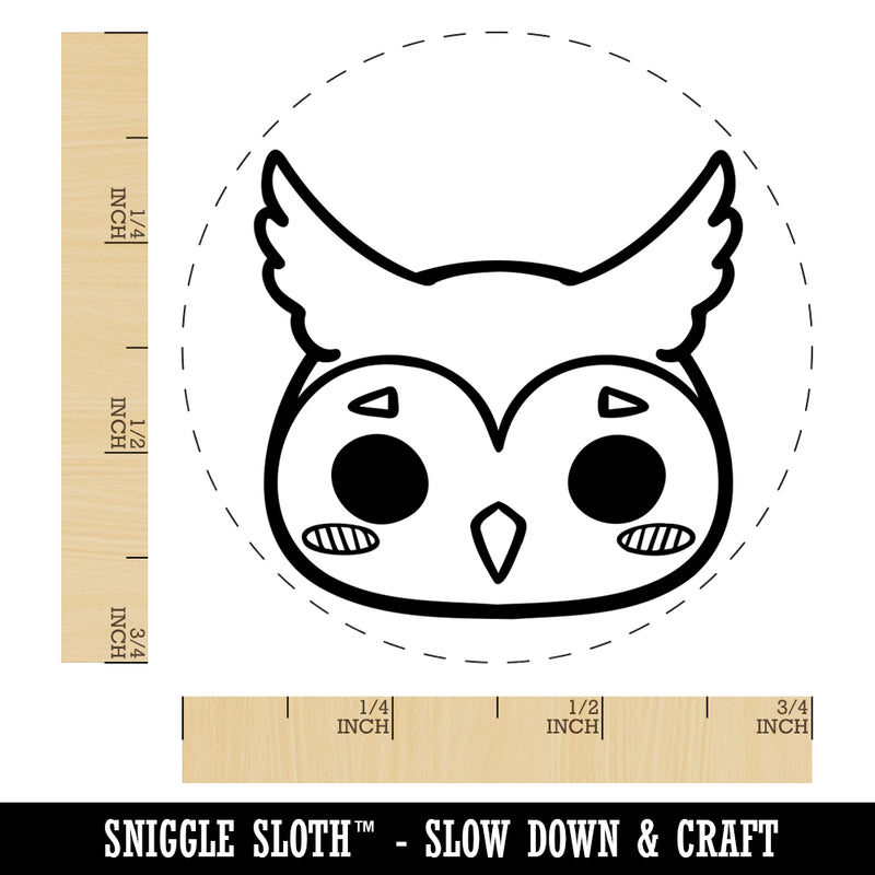 Charming Kawaii Chibi Owl Face Blushing Cheeks Great Horned Self-Inking Rubber Stamp for Stamping Crafting Planners