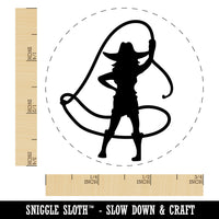 Rodeo Cowboy Woman Cowgirl Waving Lasso Around Self-Inking Rubber Stamp for Stamping Crafting Planners