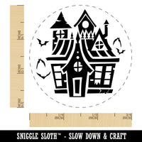 Spooky Scary Haunted House Mansion with Bats Broken Windows Self-Inking Rubber Stamp for Stamping Crafting Planners