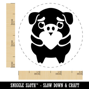 Cautious Pig with Heart in Hands Self-Inking Rubber Stamp Ink Stamper for Stamping Crafting Planners