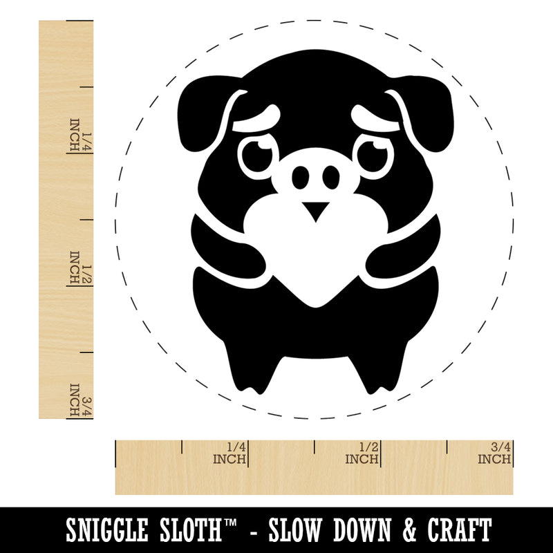 Cautious Pig with Heart in Hands Self-Inking Rubber Stamp Ink Stamper for Stamping Crafting Planners