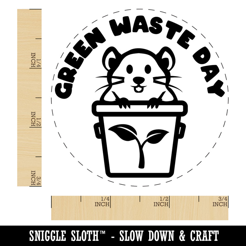 Green Waste Day Rat in Can Bin Self-Inking Rubber Stamp Ink Stamper for Stamping Crafting Planners