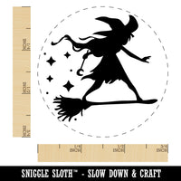 Young Witch Surfing on Broomstick Halloween Self-Inking Rubber Stamp Ink Stamper for Stamping Crafting Planners