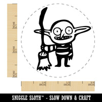 Creepy Goblin With Witch Broomstick Self-Inking Rubber Stamp Ink Stamper for Stamping Crafting Planners