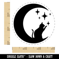 Cat in Moon Playing with Stars Self-Inking Rubber Stamp Ink Stamper for Stamping Crafting Planners