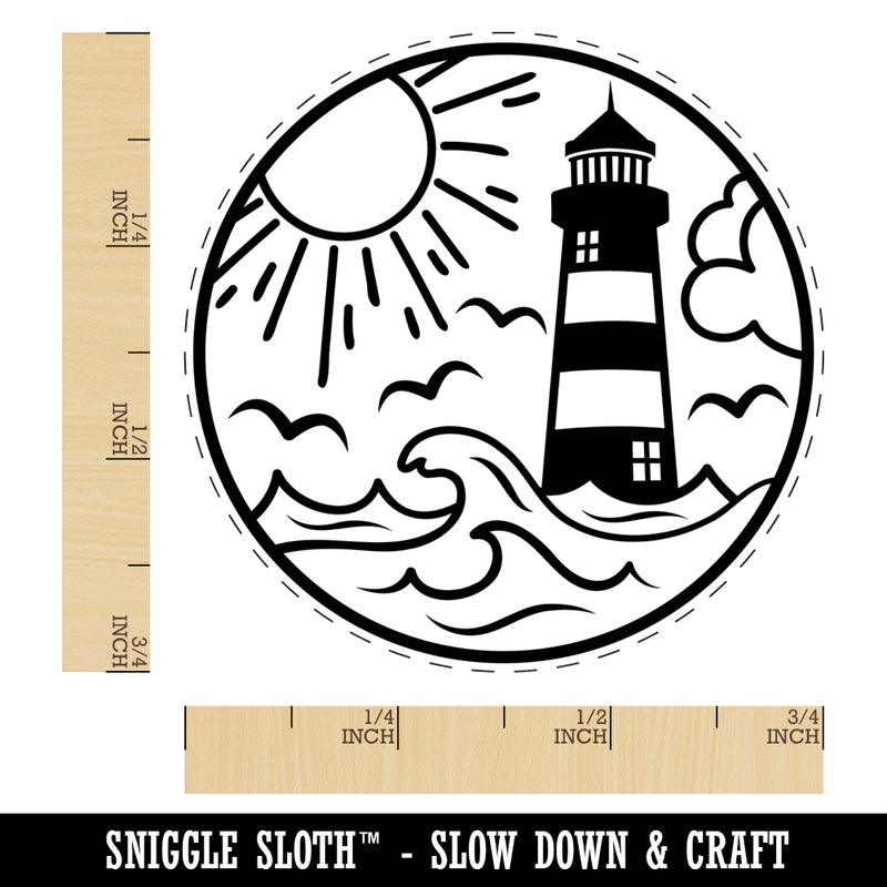 Lighthouse Sea Ocean Waves Self-Inking Rubber Stamp Ink Stamper for Stamping Crafting Planners