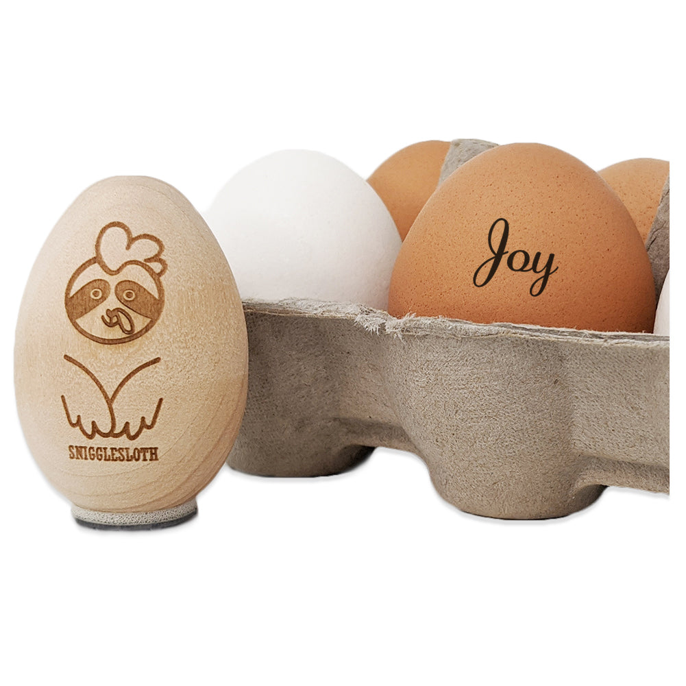 Joy Cursive Text Chicken Egg Rubber Stamp