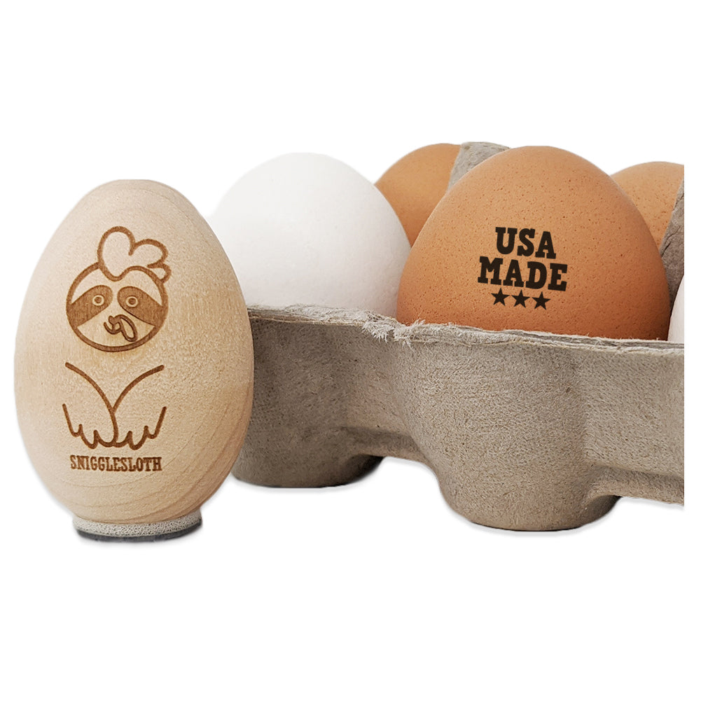 USA Made with Stars Fun Text Chicken Egg Rubber Stamp