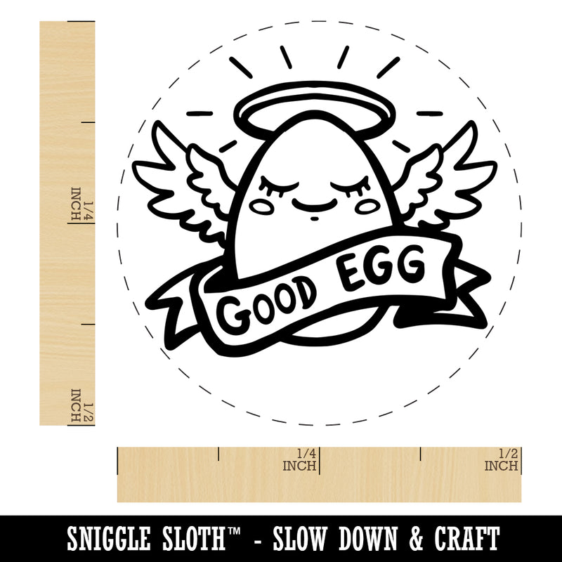 Good Egg Cute Angelic with Halo and Banner Chicken Egg Rubber Stamp