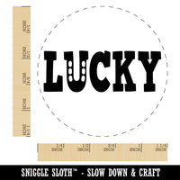 Lucky with Horseshoe Fun Text Rubber Stamp for Stamping Crafting Planners