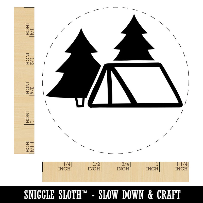 Camping Tent in the Woods Pine Trees Rubber Stamp for Stamping Crafting Planners