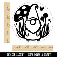 Enchanting Lovable Garden Gnome with Mushrooms Rubber Stamp for Stamping Crafting Planners