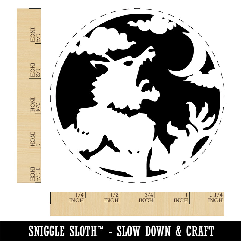 Werewolf Monster Howling at Moon Halloween Rubber Stamp for Stamping Crafting Planners