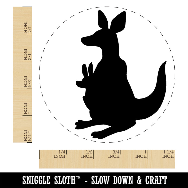 Kangaroo Mother with Baby Joey Silhouette Rubber Stamp for Stamping Crafting Planners