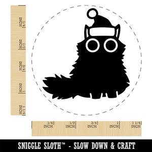 Fluffy Black Cat Santa Hat Christmas Rubber Stamp for Stamping Crafting Planners