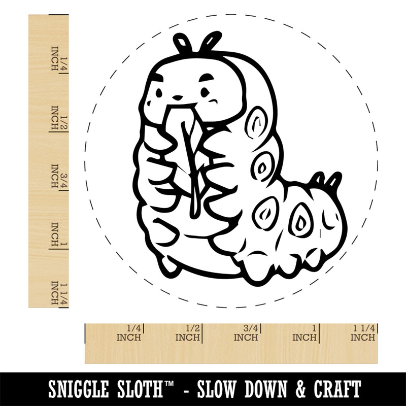 Chubby Caterpillar Eating Leaf Rubber Stamp for Stamping Crafting Planners
