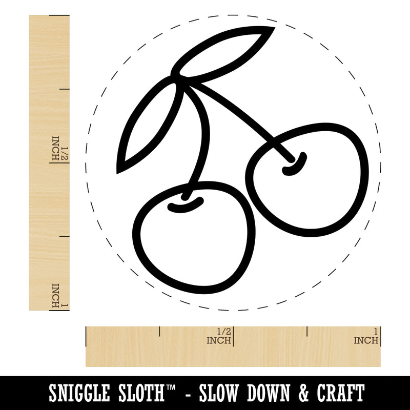 Pair of Cherries Outlined Rubber Stamp for Stamping Crafting Planners