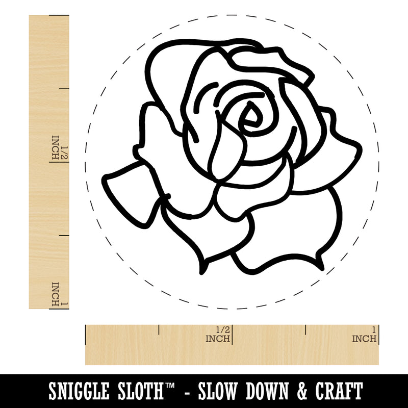 Blooming Open Rose Flower Outline Rubber Stamp for Stamping Crafting Planners