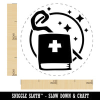Priest Healer Cleric Tome and Staff Gaming Rubber Stamp for Stamping Crafting Planners