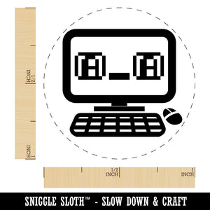 Excited Teary Eyed Kawaii Computer Face Emoticon Rubber Stamp for Stamping Crafting Planners