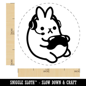 Geek Gamer Bunny Rabbit Playing Console Games Rubber Stamp for Stamping Crafting Planners