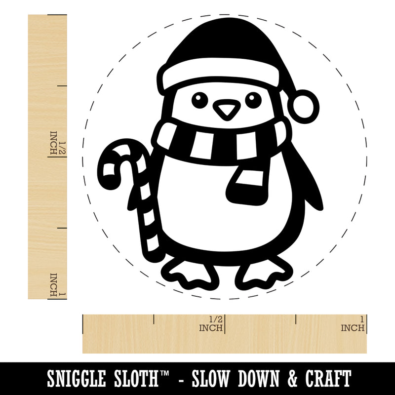 Christmas Penguin with Candy Cane Rubber Stamp for Stamping Crafting Planners