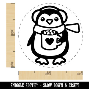 Winter Penguin with Hot Chocolate Heart Mug Rubber Stamp for Stamping Crafting Planners