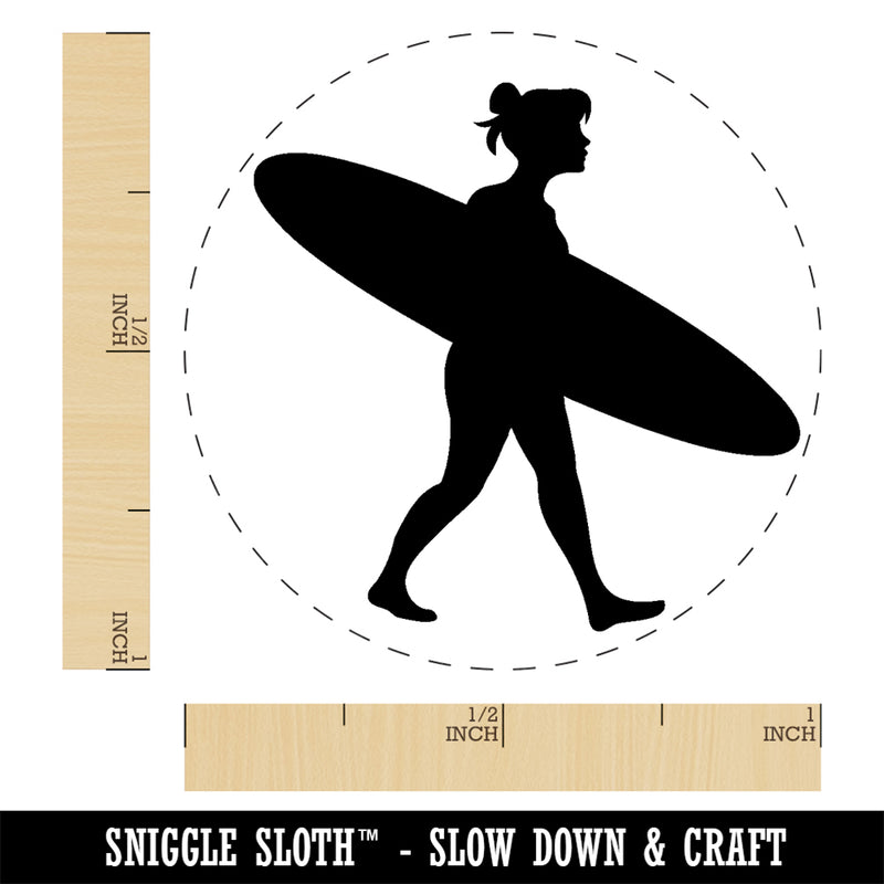 Surfer Woman with Surfboard Walking Rubber Stamp for Stamping Crafting Planners