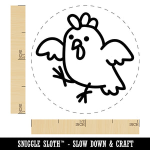 Cartoon Chicken Hen Trying to Fly Rubber Stamp for Stamping Crafting Planners